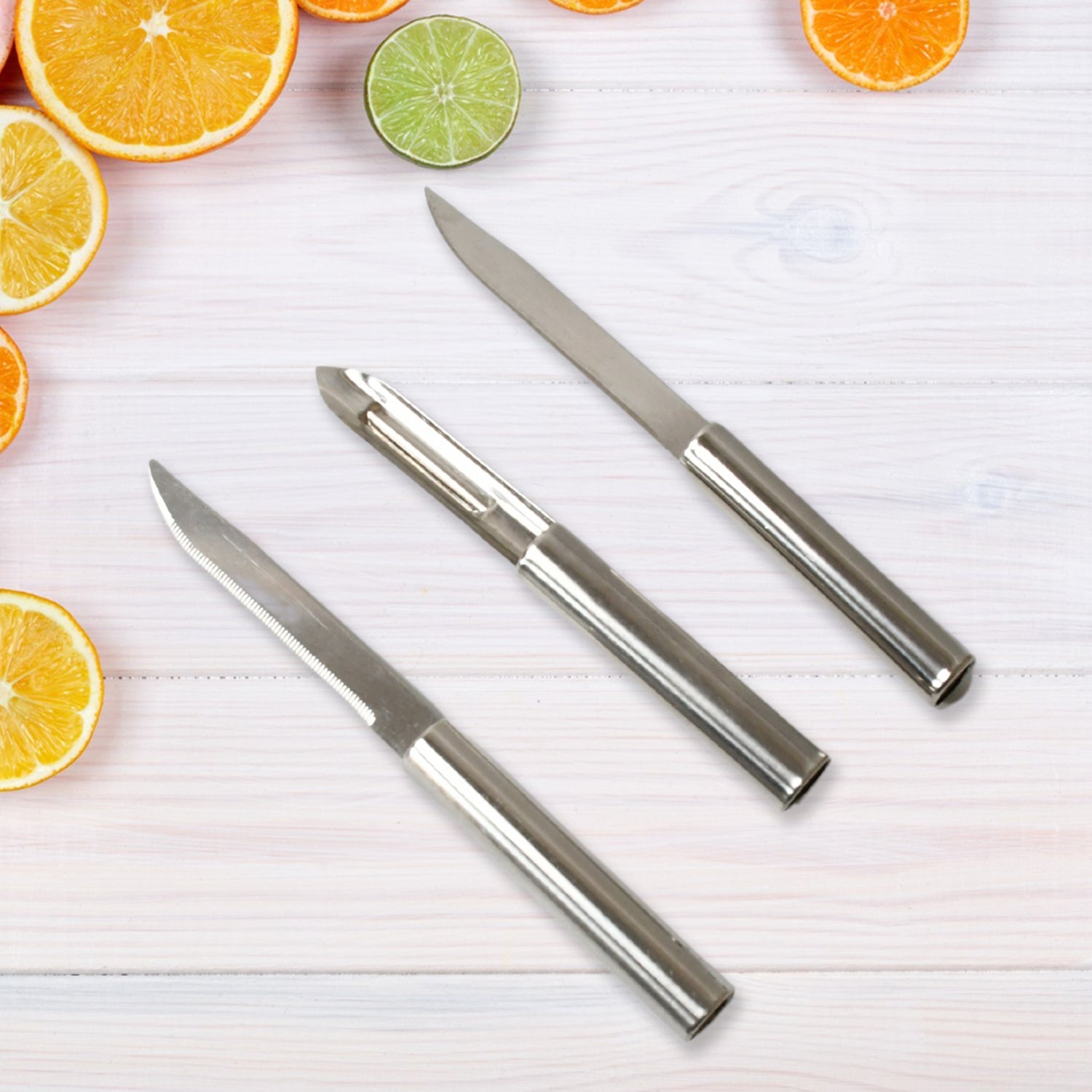Stainless Steel Multipurpose Sharp Cutting Knife with Non-Slip Handle for Fruit, Meat and Vegetable Chopping (Pack Of 3) Stainless Steel Multipurpose Sharp Cutting Knife with Non-Slip Handle for Fruit, Meat and Vegetable Chopping (Pack Of 3)